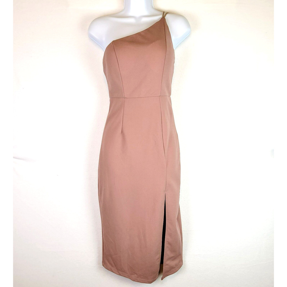 Hello Molly Womens One Shoulder SlitMidi Dress Size Small Pink Evening Party